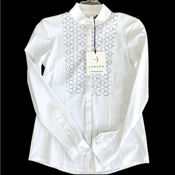 LAGUSO Tops - LAGUSO White Equestrian Show Shirt Small Long Sleeve Geometric Panel NWT